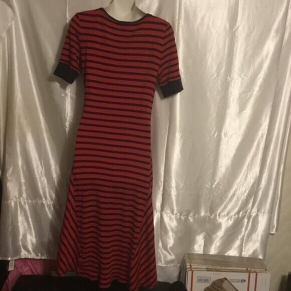 Lauren Ralph Lauren Red Blue Stripped  Waffle Knit Henley Button Down Dress M - Picture 2 of 5